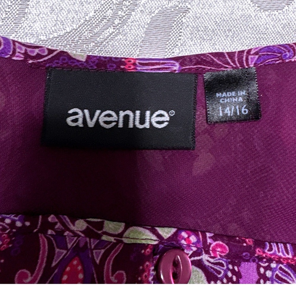 Avenue Womens Purple Medallion Button Front Tank Top Blouse Plus Size 14/16 - Picture 5 of 6